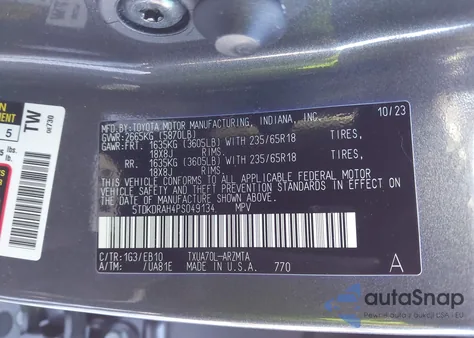 2023 Toyota Highlander L z USA, uszkodzony, nr VIN 5TDKDRAH4PS049134